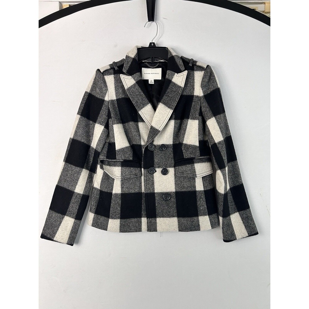 Banana Republic Wool Blend Plaid Blazer Double Breasted Jacket‎ XS
